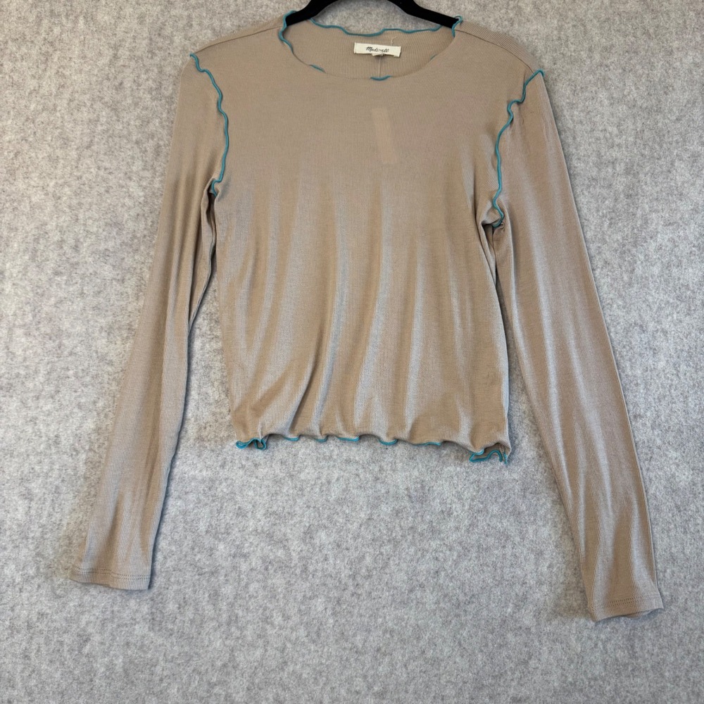 Madewell Contrast Stitch Crewneck Crop T-Shirt Womens XS Thin Modal Tencel NWT